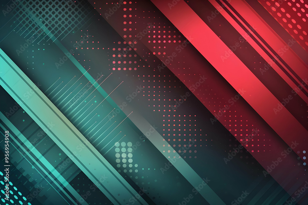 Abstract Background with Diagonal Stripes and Dotted Patterns in Red and Teal Abstract Background with Diagonal Stripes and Dotted Patterns in Red and Teal