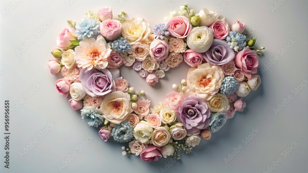 A delicate, intricately crafted heart made of soft, pastel-colored flowers, with subtle petals and stems, symbolizing love, beauty, and gentle emotions. A delicate, intricately crafted heart made of soft, pastel-colored flowers, with subtle petals and stems, symbolizing love, beauty, and gentle emotions.