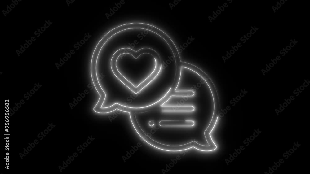 Neon Love Chat Icon - Glowing Heart and Message Bubbles on Black Background Representing Romantic Communication, Affectionate Messaging, and Modern High-Tech Digital Expression of Love Neon Love Chat Icon - Glowing Heart and Message Bubbles on Black Background Representing Romantic Communication, Affectionate Messaging, and Modern High-Tech Digital Expression of Love