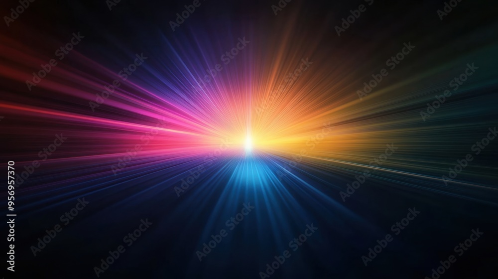 Obraz premium A vibrant burst of colorful light radiating from the center, creating an energetic and dynamic atmosphere.