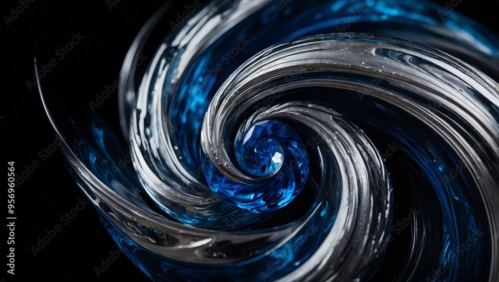 Elegant Sapphire Blue and Silver Abstract Swirl on a Black Background Elegant Sapphire Blue and Silver Abstract Swirl on a Black Background