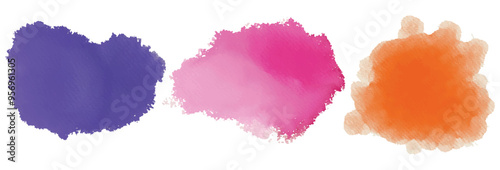 Colourful splash watercolor backgrounds vector set. Acrylic orange pink colors in water ink blot textured. Watercolor paint stains in elegant. Watercolour strip multilayered drawing on a paper image