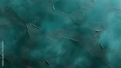 Textured background with teal color, featuring a painterly or plaster-like texture with various strokes and raised areas creating an uneven pattern. photo