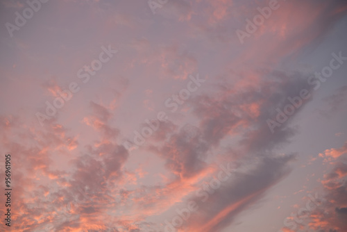 Fototapeta Naklejka Na Ścianę i Meble -  pink dusk sky with clouds. Cloud sky at sunset