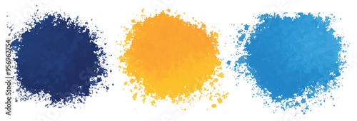 Abstract colourful watercolor splash brushes collection. Watercolour stained  shapes grunge textured. Set of watercolor powder explosion circles multicolored. Coloured splashing spatter painting arts
