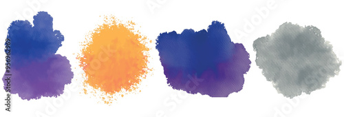 Abstract colourful watercolor splash, watercolor stained brush strokes grunge isolated on white background. Set of watercolor circles multicolored. Color splashing hand drawn aquarelle vector painting