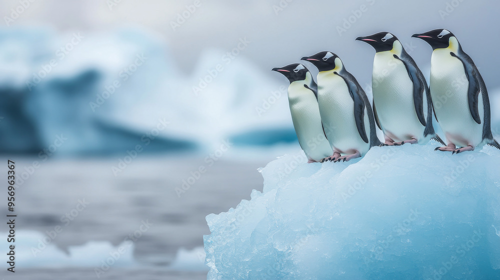 Naklejka premium Emperor Penguins on Iceberg in Antarctica: Wildlife Photography