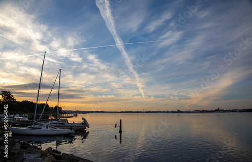 Boats Resting at Marina During a Serene Sunset