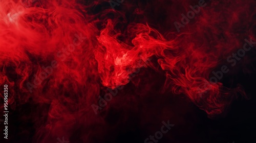 Dynamic Smoke Patterns in Vibrant Red Against Dark Backdrop