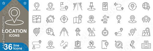 Location icons set. Map pin, GPS, compass, geolocation, destination, waypoint, place, navigation, address, landmark, route and more. vector illustrator.