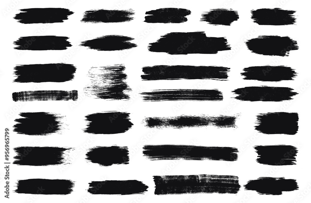 Set of vector brush strokes with grunge texture. Collection of dirty artistic black ink brush strokes. Dry paint stains, hand drawn ink spots isolated on white background. Set of vector brush strokes with grunge texture. Collection of dirty artistic black ink brush strokes. Dry paint stains, hand drawn ink spots isolated on white background.