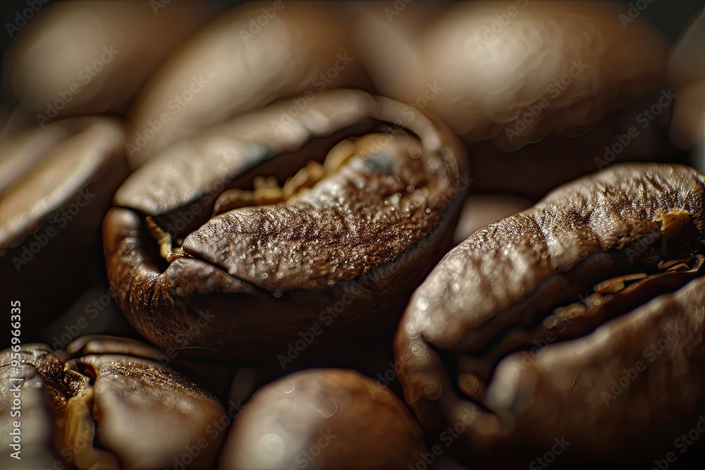 Brown Roasted Coffee Beans Closeup On Dark Background with generative ai Brown Roasted Coffee Beans Closeup On Dark Background with generative ai