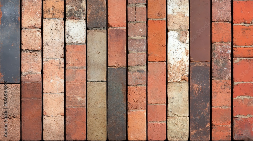 An array of rustic bricks showcases varying textures and colors, ideal for construction and design projects. An array of rustic bricks showcases varying textures and colors, ideal for construction and design projects.