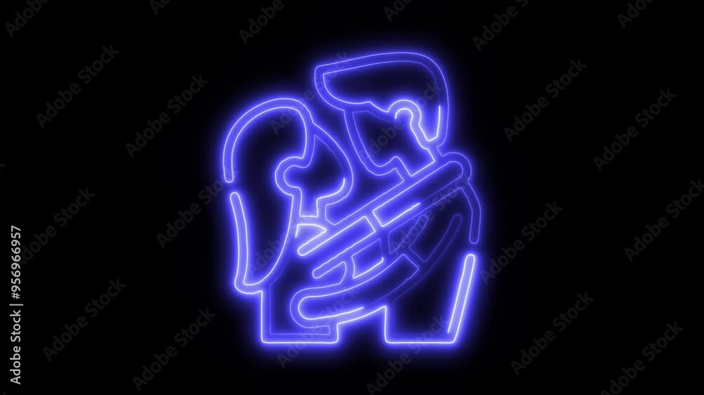 Neon Couple Embrace Video HD - Glowing Romantic Hug Icon on Black Background Representing Love, Affection, and Modern High-Tech Expression of Togetherness Neon Couple Embrace Video HD - Glowing Romantic Hug Icon on Black Background Representing Love, Affection, and Modern High-Tech Expression of Togetherness