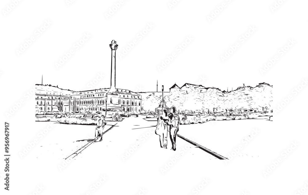 Obraz premium Print Building view with landmark of Stuttgart is the largest city in Germany. Hand drawn sketch illustration in vector.