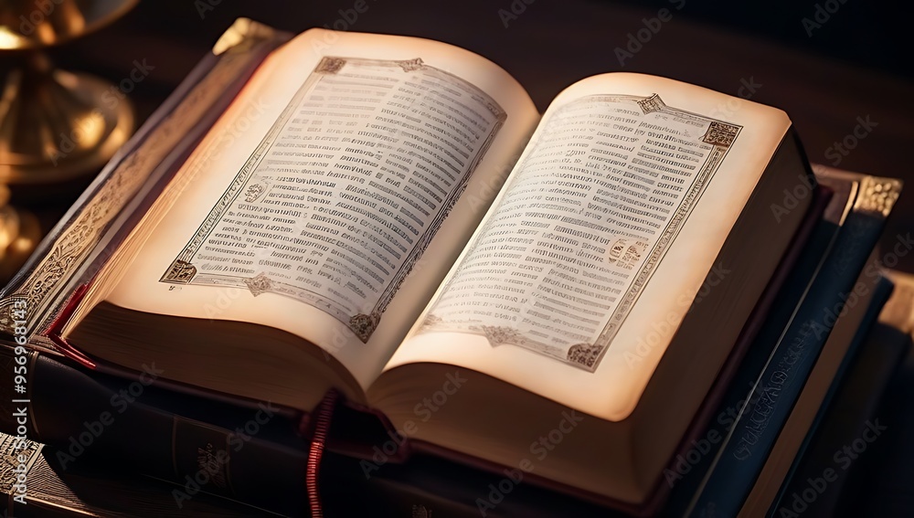 Fototapeta premium set opened bibles tanakhs showcasing ancient holy scriptures part collection sacred texts