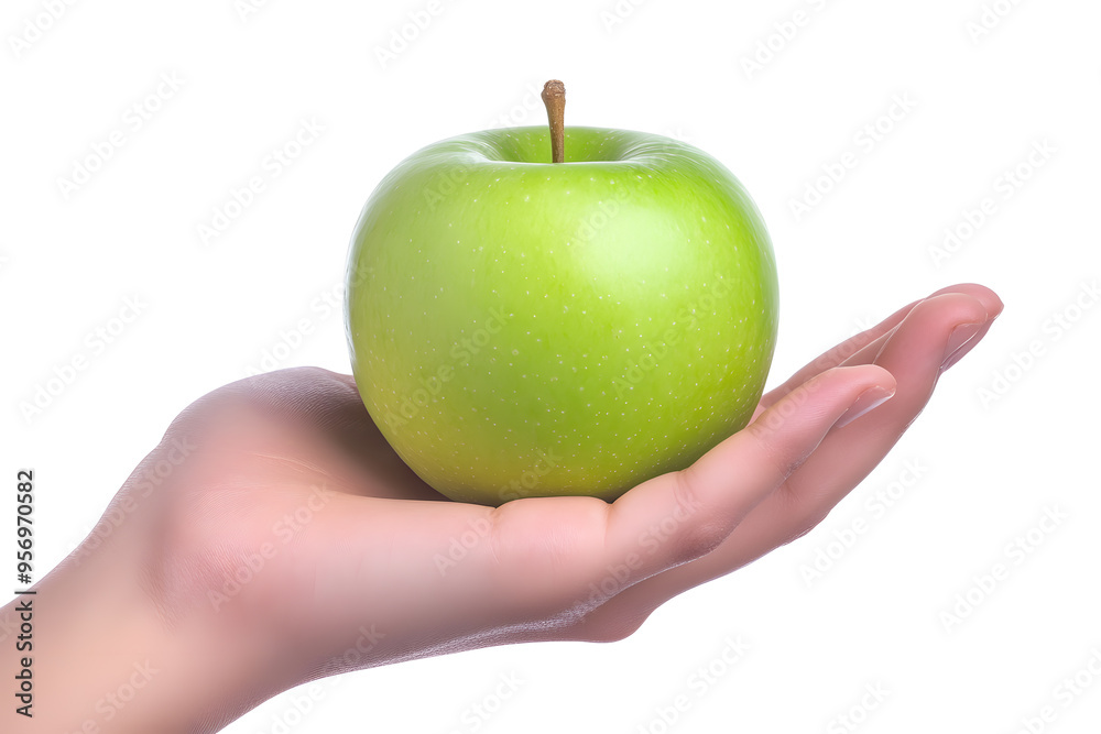 Female hand holding green apple isolated on white background
Female hand holding green apple isolated on white background