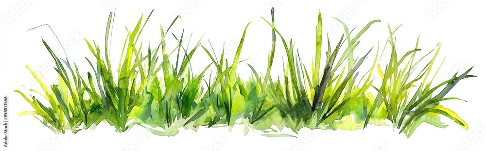 Fototapeta premium Lush Watercolor Grass Illustration Capturing the Essence of Nature's Verdant Beauty