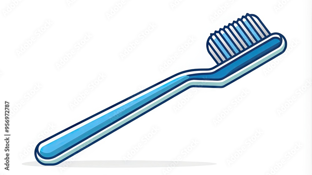Simple toothbrush icon in minimalist line art style, featuring a blue handle and white bristles, isolated on a white background with clean lines and curves. Simple toothbrush icon in minimalist line art style, featuring a blue handle and white bristles, isolated on a white background with clean lines and curves.