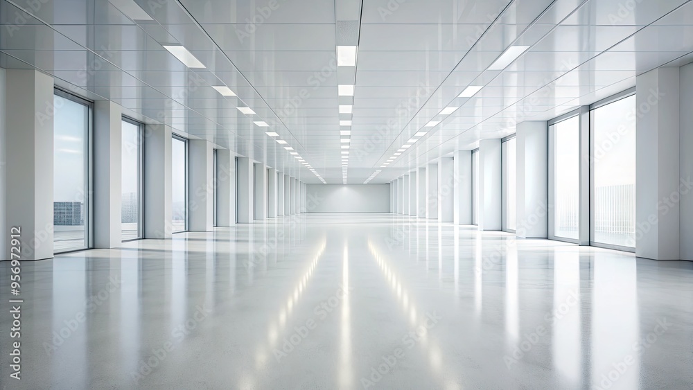 Long, empty, and gleaming white floor stretches into the distance, creating a sense of vastness and depth, with subtle gradient and soft focus effect. Long, empty, and gleaming white floor stretches into the distance, creating a sense of vastness and depth, with subtle gradient and soft focus effect.