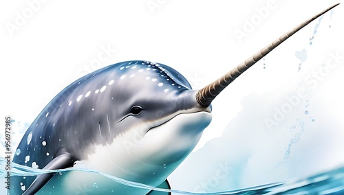 narwhal depicted authentic watercolor style set clean white background unique portrayal blending abstract flair lifelike details