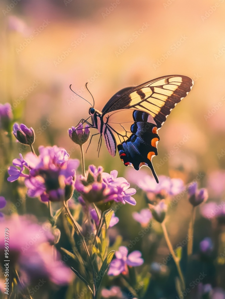 Fototapeta premium Butterfly on Purple Flower