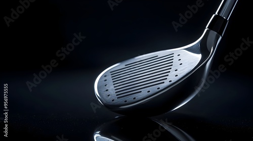 Meticulously Crafted Golf Club Head with Reflective Surfaces and Ample Copy Space photo