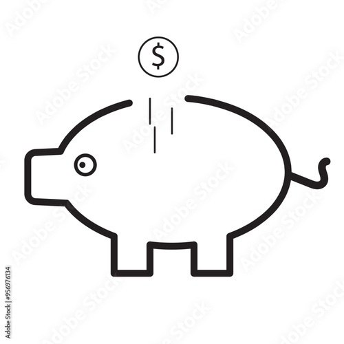Piggy bank icon vector. piggy money icon. Silhouette icons of piggy banks with a dollar coin, symbolizing savings and financial security. Vector illustration.