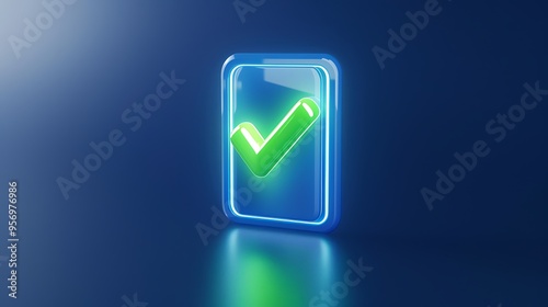 Wallpaper Mural Neon check mark icon glowing on a blue background, representing confirmation, approval, and success in a modern digital environment. Torontodigital.ca