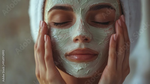 A close-up of a womanâ€™s hands applying a face mask or skincare product, symbolizing a pampering routine