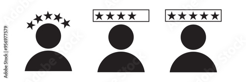 Customer feedback icon with four star satisfaction rating. Set of customer experience flat vector icons of different styles and colors. 