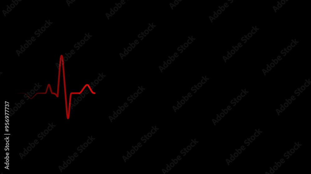 Neon red heart beat pulse on transparent background	