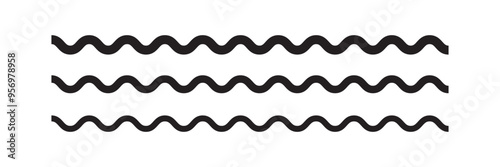 Wave zigzag line simple thin to thick element decor design vector or single ripple curve zig zag wiggly separator pictogram graphic for seal water or ocean symbol, wavy pattern clipart stroke black