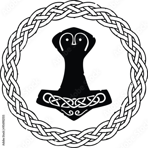 Grunge Celtic Ring Pattern and Viking Thor Hammer