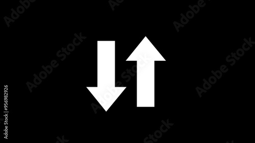 Swipe up and down white arrow on a black background. Up-down arrow loading into alfa channel