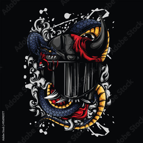 illustration satan horror or skull with riders