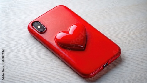 A vibrant red heart-shaped protective case adorns a sleek smartphone, showcasing a playful touch of love and whimsy in a modern digital accessory.