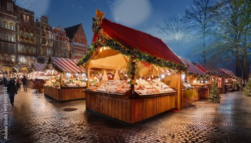 Christmas Markets
Market Stalls: Festive market scenes with stalls selling holiday treats, handmade crafts, and seasonal decorations. photo