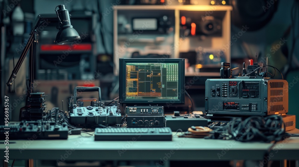 Electronics Equipment and Computer Setup in a Room