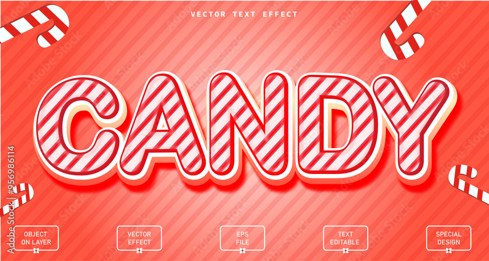 Candy christmas 3d editable text effect with candy texture Candy christmas 3d editable text effect with candy texture