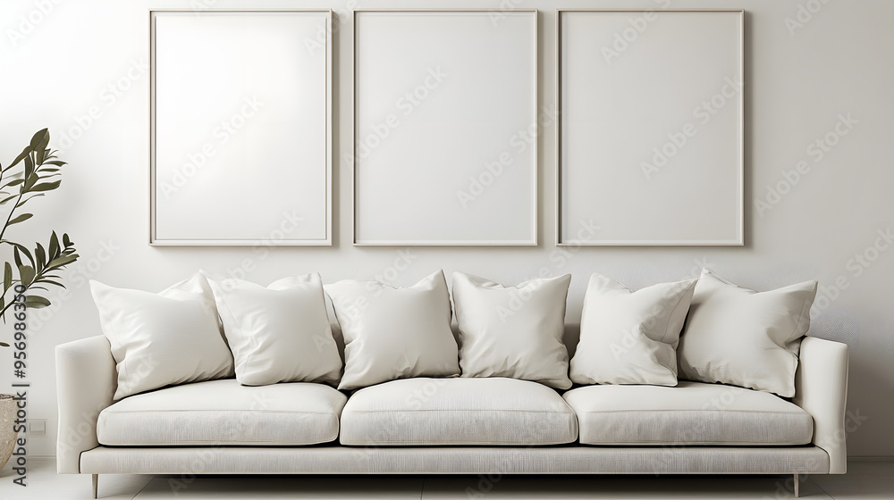 Realistic Wall Art Mockup in Clean White and Beige Interior Realistic Wall Art Mockup in Clean White and Beige Interior