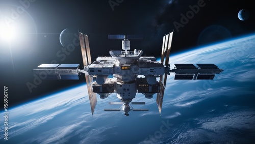 space station view from outside in space ai gen photo