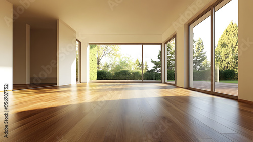 Wallpaper Mural Modern empty room with parquet floor Torontodigital.ca