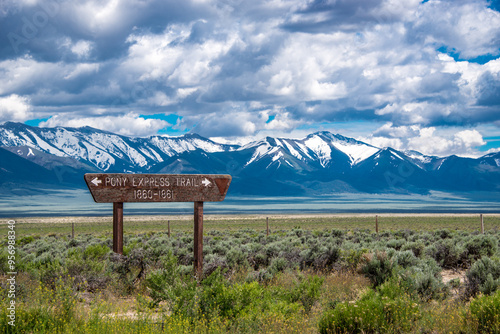 Pony express trail sign mountains valley Nevada photo