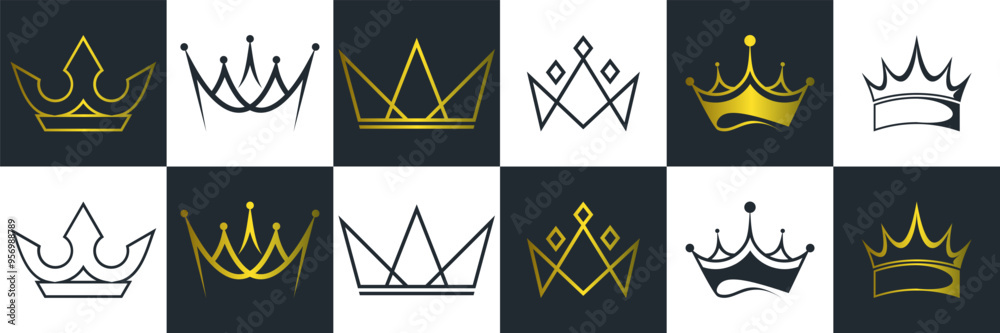 collection crown gold and black, icon design business logo collection crown gold and black, icon design business logo