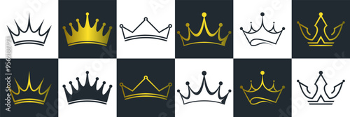 collection crown gold and black, icon design business logo 