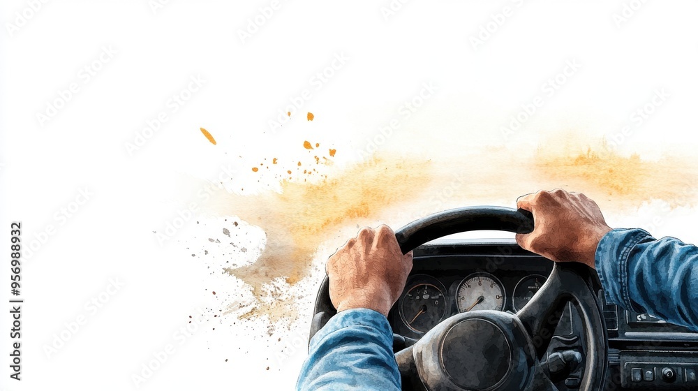 A close-up view of hands gripping a car steering wheel, symbolizing control and adventure on the open road. A close-up view of hands gripping a car steering wheel, symbolizing control and adventure on the open road.