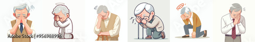 vector set of grandfather being dizzy with flat design style