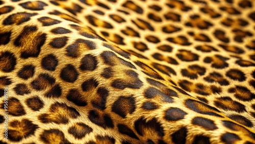 Close-up of a luxurious leopard skin pattern, showcasing intricate golden spots and soft, velvety textures on a neutral background, evoking exotic sophistication and wild elegance.