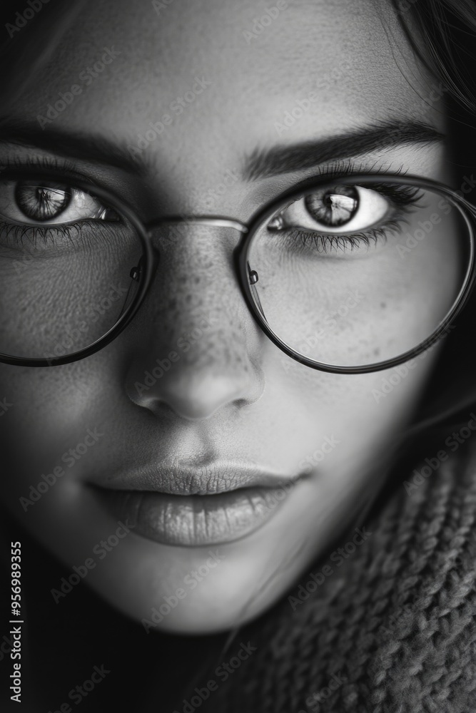 Woman Wearing Glasses Close-Up Woman Wearing Glasses Close-Up